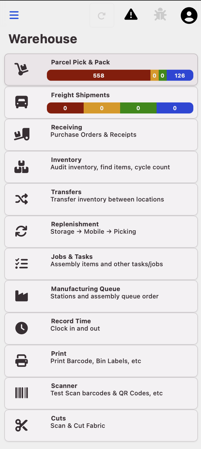 Mobile warehouse navigation with sales order and shipment queues